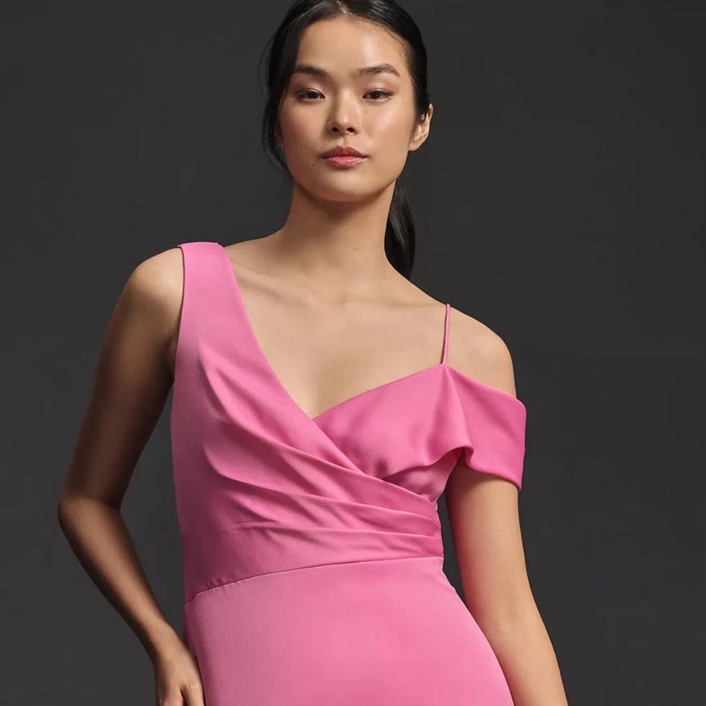 Anthropologie ML Monique Lhuillier Asymmetrical Satin Midi Dress  Sz 6